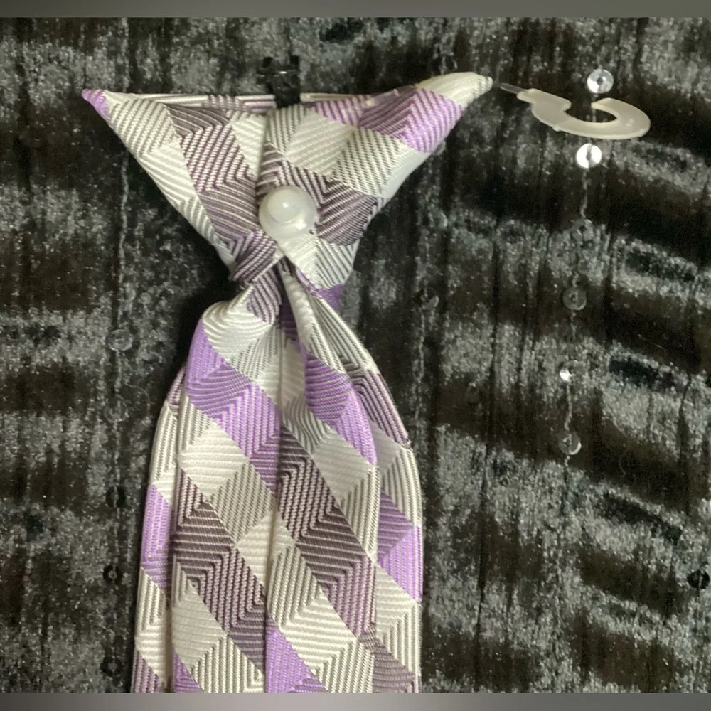 Sears Purple and Gray Kids Checkered Clip On Tie
